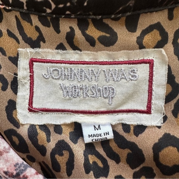 Johnny Was Workshop Top Mabel Printed Silk Button-Up Velvet Back Long Sleeve M - Picture 9 of 14